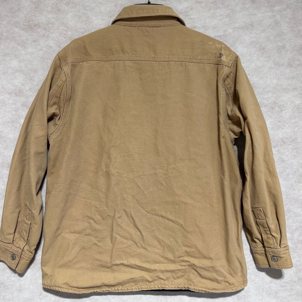 Jesse James Workwear Canvas Shirt Jacket Tan Fleece Lined Mens Large Distressed - Picture 6 of 8